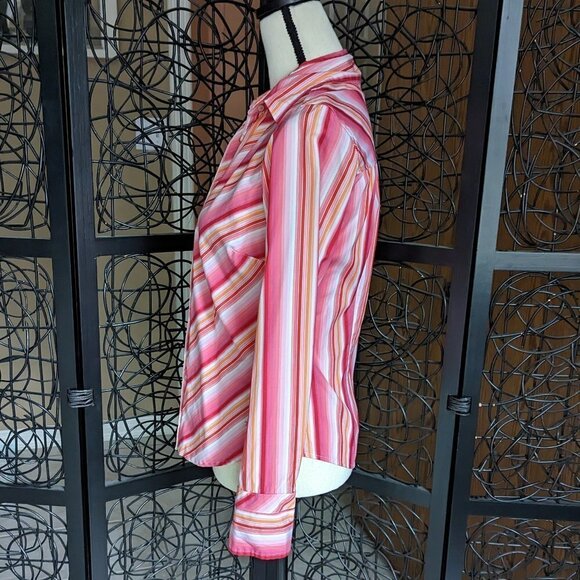 Tommy Hilfiger Size Small Pink/Orange/White Diagonal Stripe Button Front Shirt - Picture 4 of 9